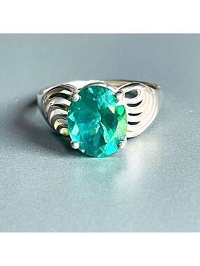 14k White Gold Genuine Green Topaz Swirl Vintage Ring Size 9.25